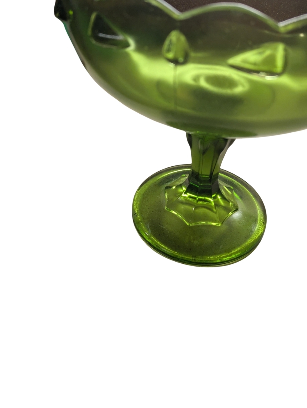 Vintage Green Pressed Glass Pedestal Bowl - Picture 5 of 6